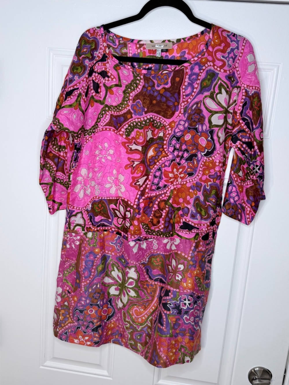 See By Chloe Silk Cotton Abstract Print Pink Dress Size 2 summer mini